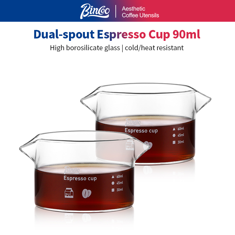 Espresso Shot Glass - BINCOO 90ml Double Spout Espresso Measuring